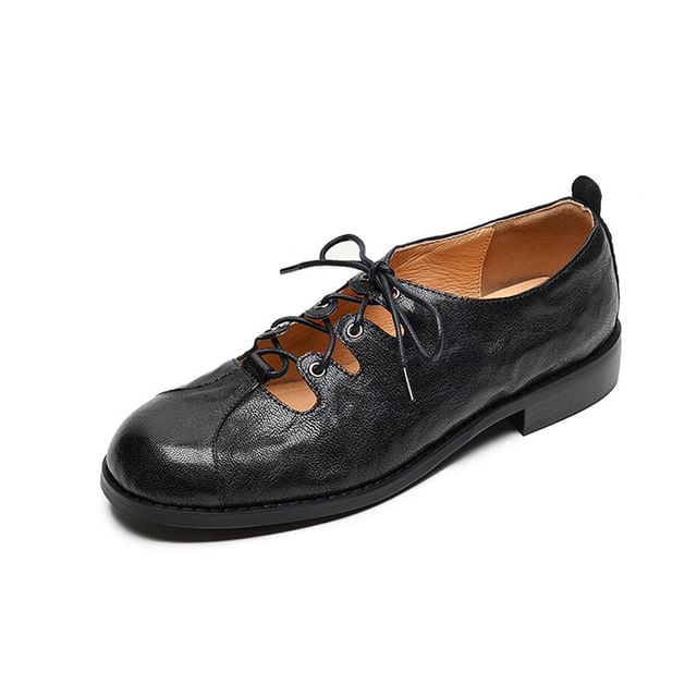 Leather Lace-Up Faux Shoes Oxford Cutout