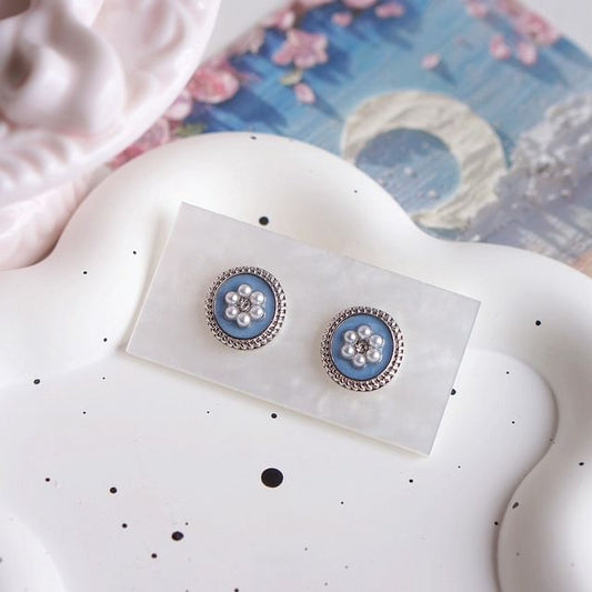 Flower Rhinestone Faux Pearl Ear Stud / Clip-On Earring