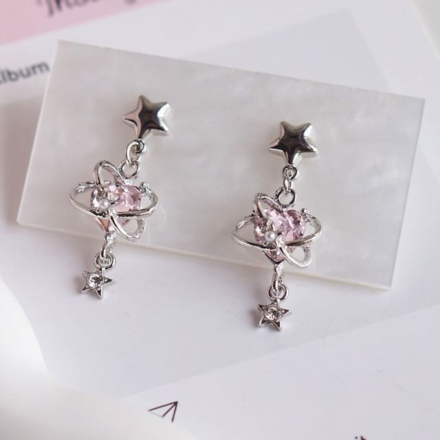 Star Heart Rhinestone Drop Earring / Clip-On Earring