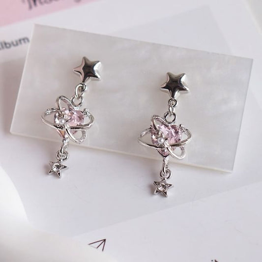 Star Heart Rhinestone Drop Earring / Clip-On Earring