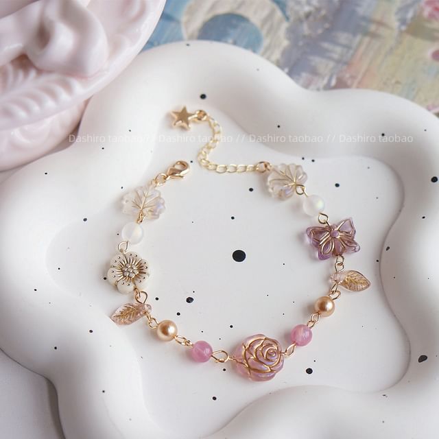 Beaded Gemstone Bracelet Flower