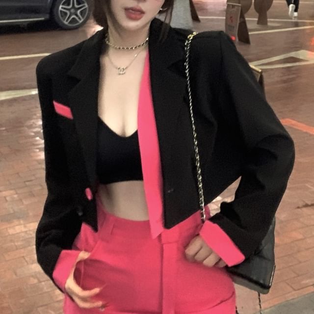 Mock Lapel High Designs) Pencil Tone Skirt Plain Blazer Mini (Various Notch / Two-Piece Two Waist