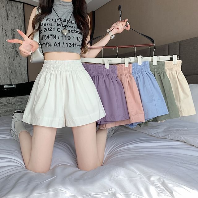 Plain Elastic Shorts Waist