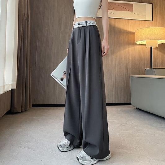 Panel High Slacks Wide Leg Lace Rise