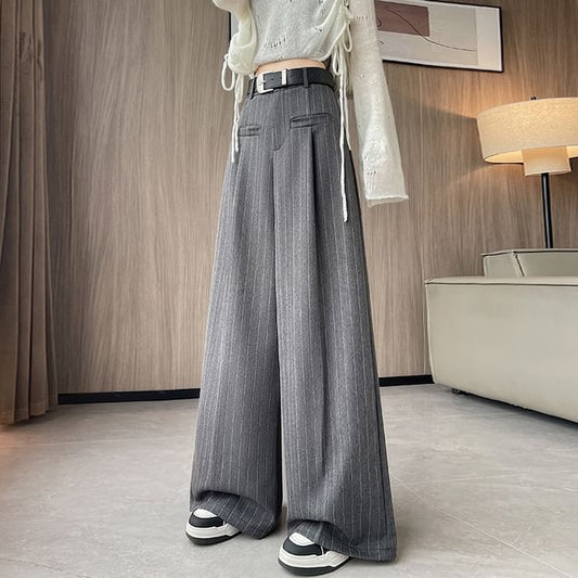 Dress Rise High Pinstriped Pants Leg Wide