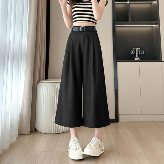 Waist High Dress Leg Wide Capri Pants Plain