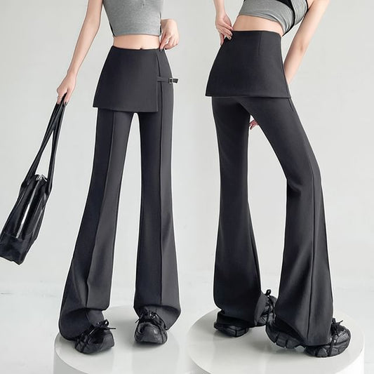Pants Designs) Flared (Various Suit Overlay Buckled Waist Skirt High