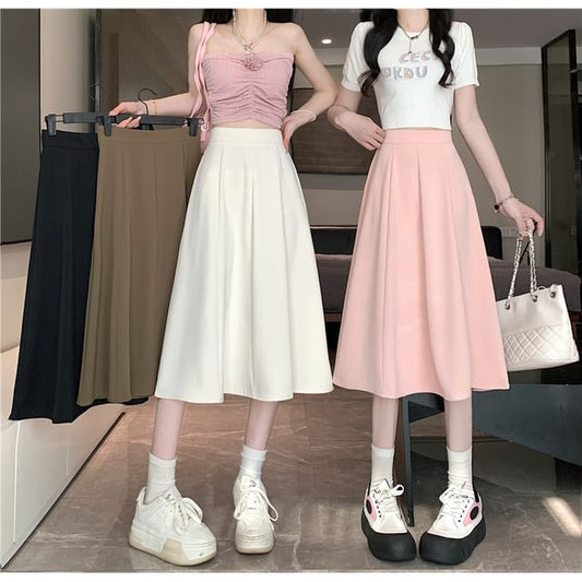 A-Line Skirt High Plain Midi Waist