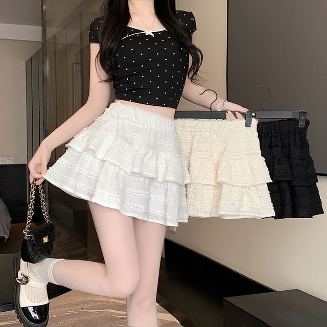 Balletcore Skirt Mini Tiered Elastic Waist A-Line Plain