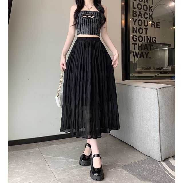 A-Line High Skirt Waist Midi Plain