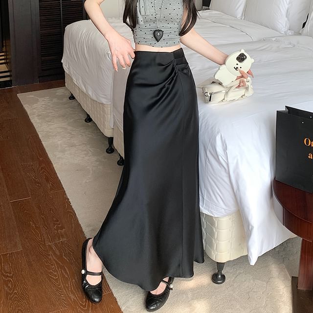 Midi Skirt High Ruched A-Line Waist Plain