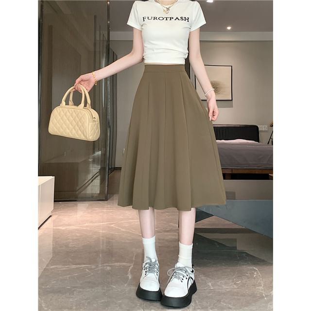 A-Line Skirt High Plain Midi Waist