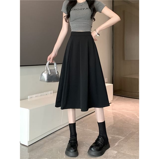 A-Line Skirt High Plain Midi Waist