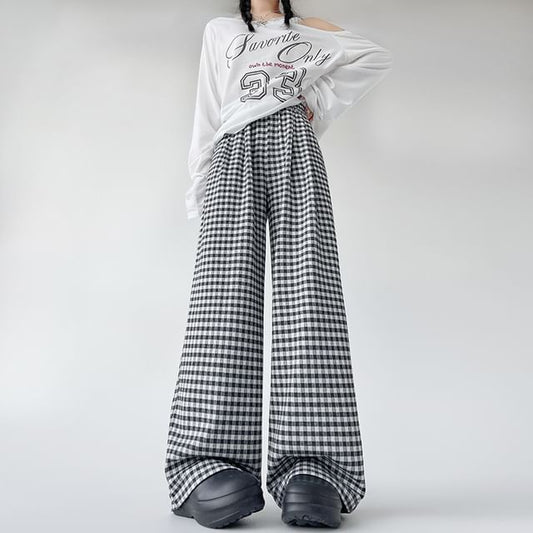 Waist Leg Designs) Wide (Various Pants Elastic Plaid