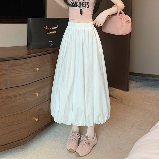 Skirt Plain A-Line High Waist Bubble Midi Hem