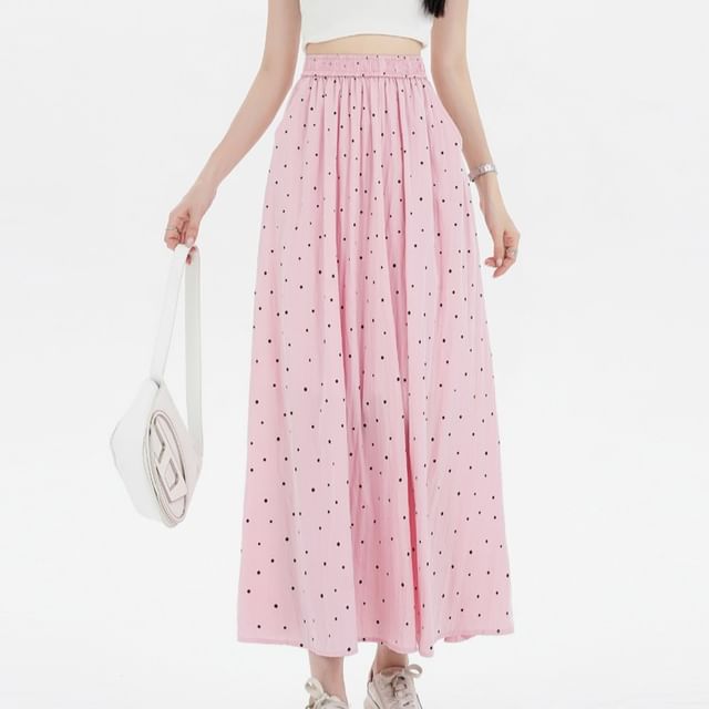 Skirt Waist A-Line Midi Dotted Elastic