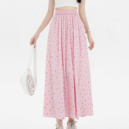 Skirt Waist A-Line Midi Dotted Elastic