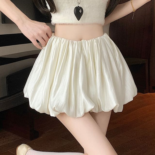 Skirt Plain Ruched A-Line Waist Mini High