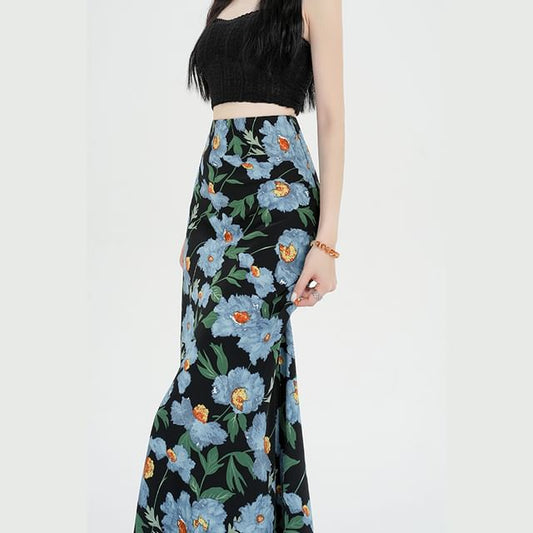 Floral Waist Skirt Maxi High A-Line