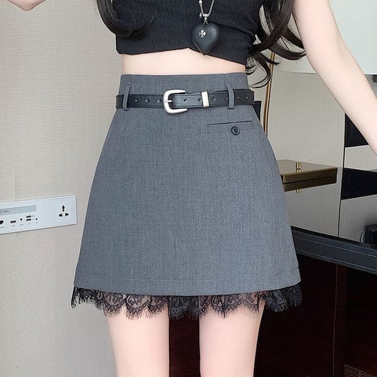 Trim Rise High Mini A-Line Plain Skirt Lace