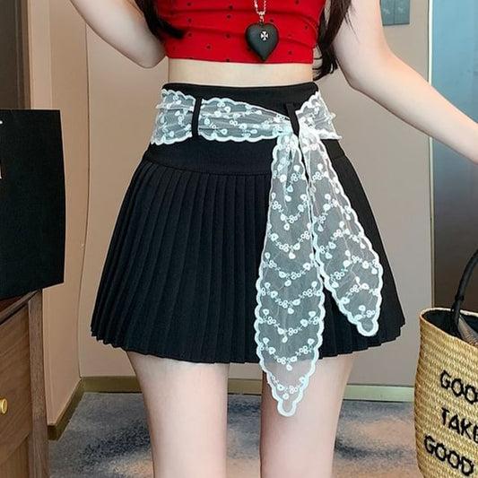 Plain Mini Pleated Skirt High Waist A-Line