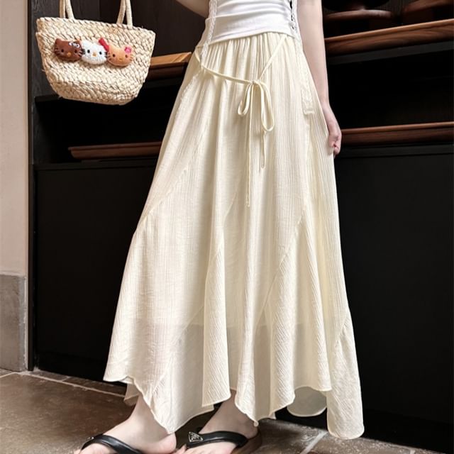 Maxi Skirt Plain Asymmetrical Waist High A-Line