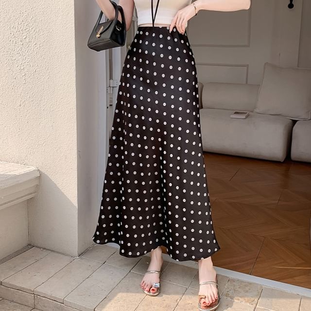 Dotted High Skirt A-Line Maxi Rise
