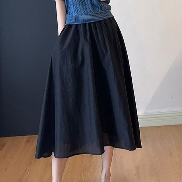 Midi Skirt A-Line Plain High Rise