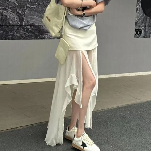 High Maxi Asymmetrical Skirt Waist Straight Plain