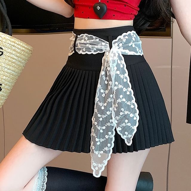 High Skirt A-Line Pleated Plain Mini Waist