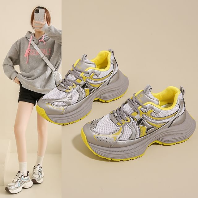 Mesh Panel Platform Sneakers
