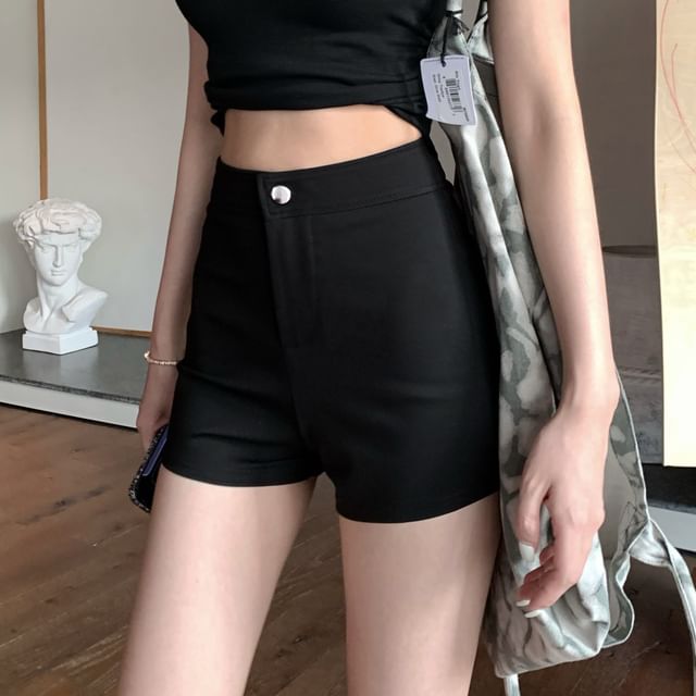 Two-Piece High / Waist Lace Slim Tee Mock Short-Sleeve Fit Trim V-Neck Plain Shorts