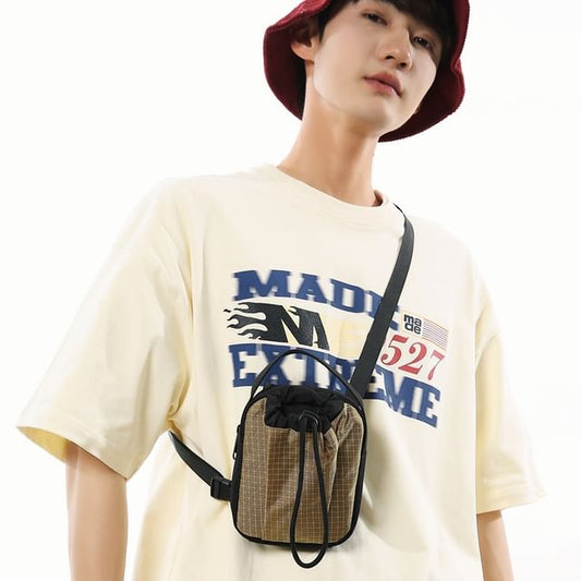 Phone Drawstring Plaid Crossbody Nylon Mobile Bag