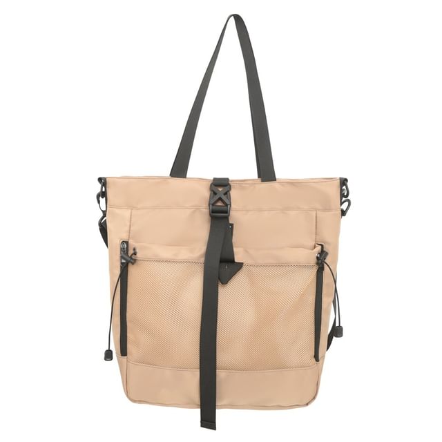 Nylon Mesh Panel Crossbody Bag Buckled