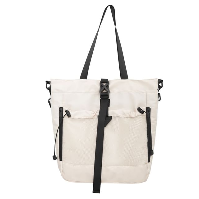 Nylon Mesh Panel Crossbody Bag Buckled