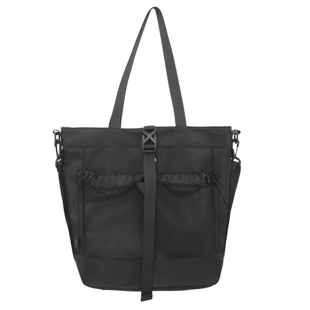 Nylon Mesh Panel Crossbody Bag Buckled