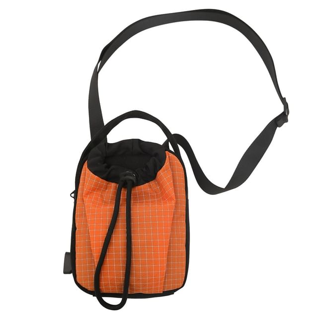 Phone Drawstring Plaid Crossbody Nylon Mobile Bag