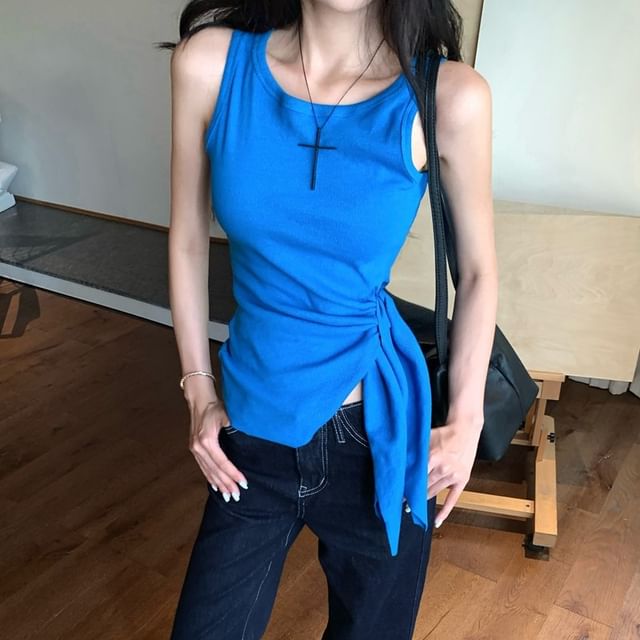 Top Tank Crew Neck Tie-Up Plain