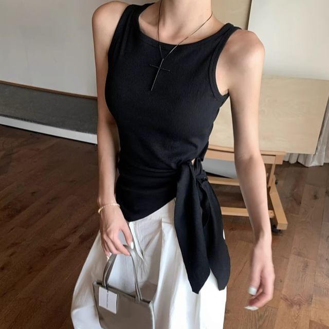 Top Tank Crew Neck Tie-Up Plain