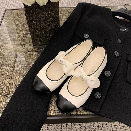 Tone Leather Faux Bow Ballet Flats Two