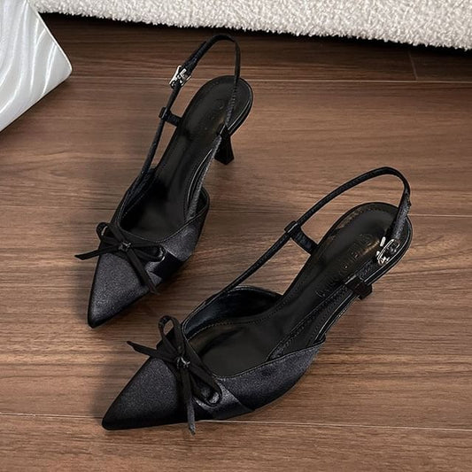 Bow Sandals Heel Pointy Slingback Plain High