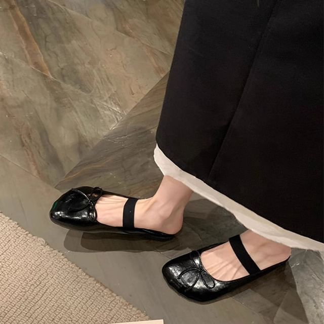 Bow Ballet Faux Flats Plain Leather