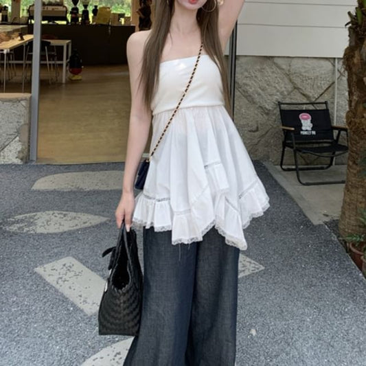 Ruffle Top Trim Plain Lace Tube