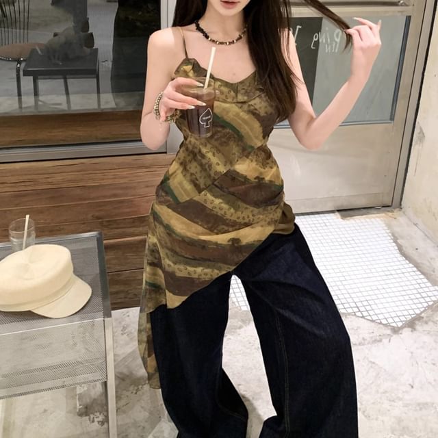 Top Print Asymmetrical Camisole Patterned