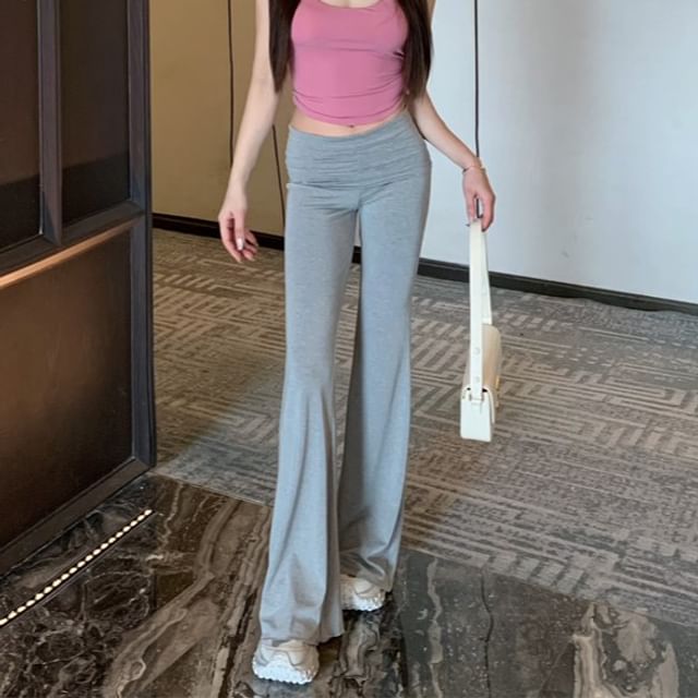 Pants Flared Mid Rise Rhinestone Padded Plain Top / Camisole