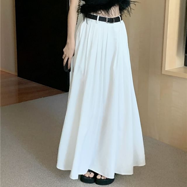 Feather Maxi Halter A-Line Waist High / Skirt Crop Pleated Trim Plain Top