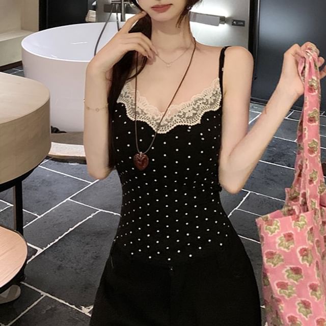 Lace Top Camisole Panel Dotted