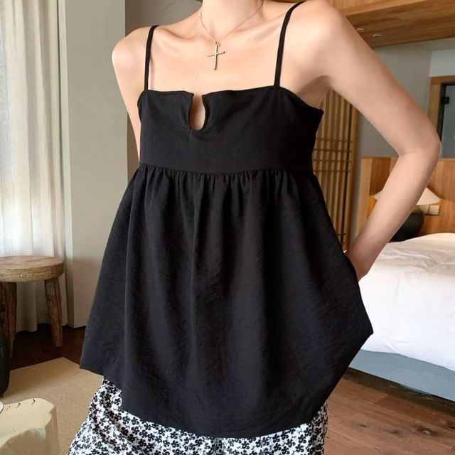 Notch Leg Wide Print Neck / Plain High Top Camisole Waist Pants Floral