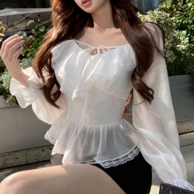 Front Ruffle / Blouse Sleeve Tie Lace Skirt Mini Pencil Long V-Neck Plain Trim