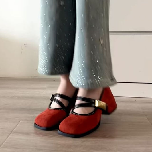 Buckle Mary Metallic Shoes Jane Heel Block